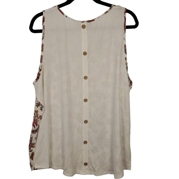 Fortune + Ivy Womens Tank Top XXL White Floral Sleeveless Boho Vibes V Neck NWOT - Picture 4 of 9